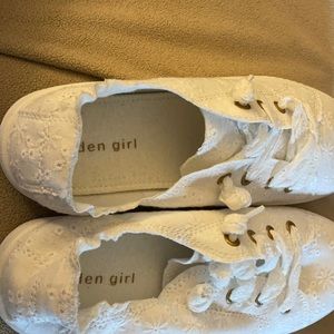 Brand new white sneakers with flowers on them I never got to wear them